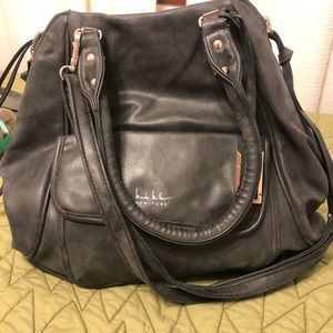 Nicole Miller Distressed Leather Look Grey Purse